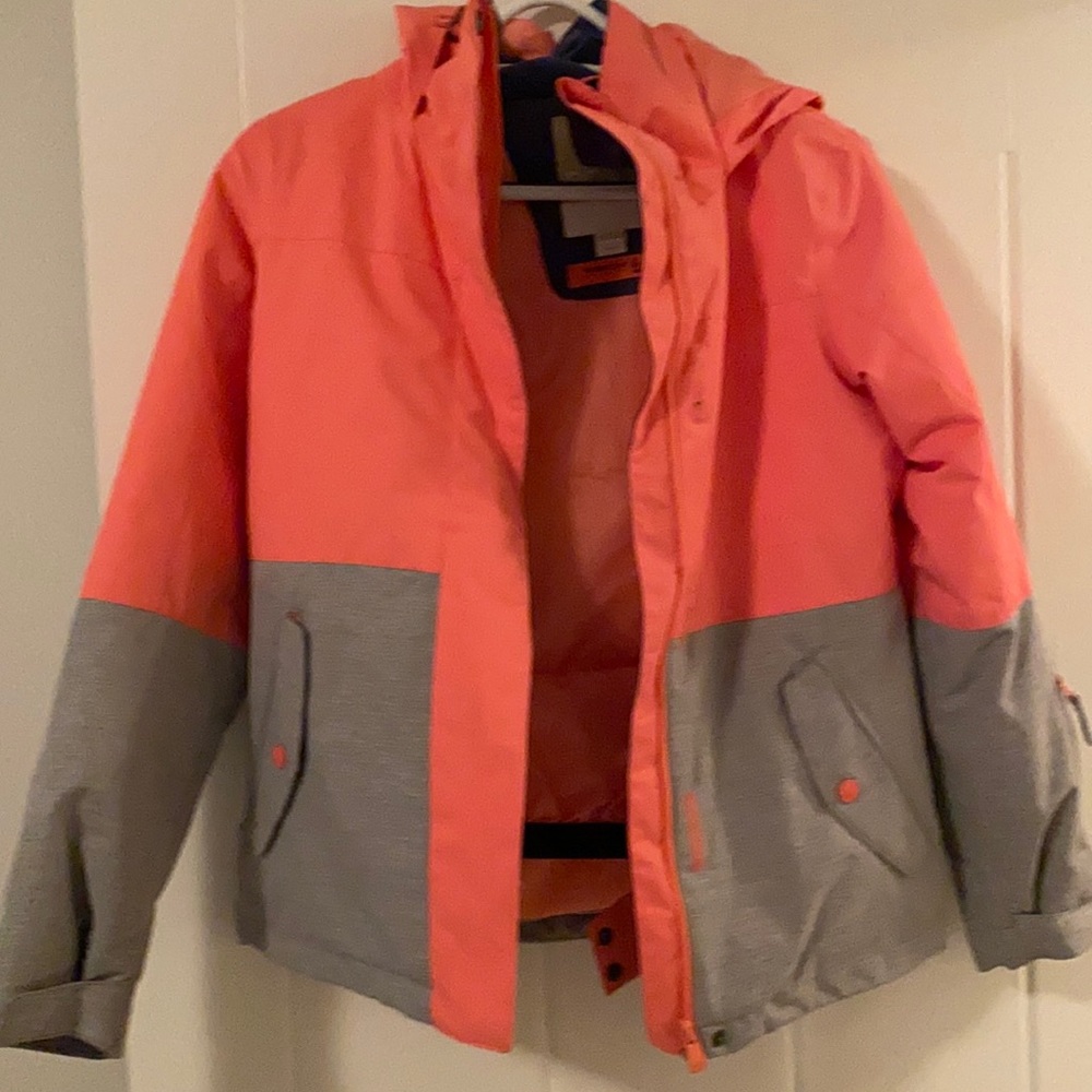 Girls size 12 roxy grey and coral snow jacket
